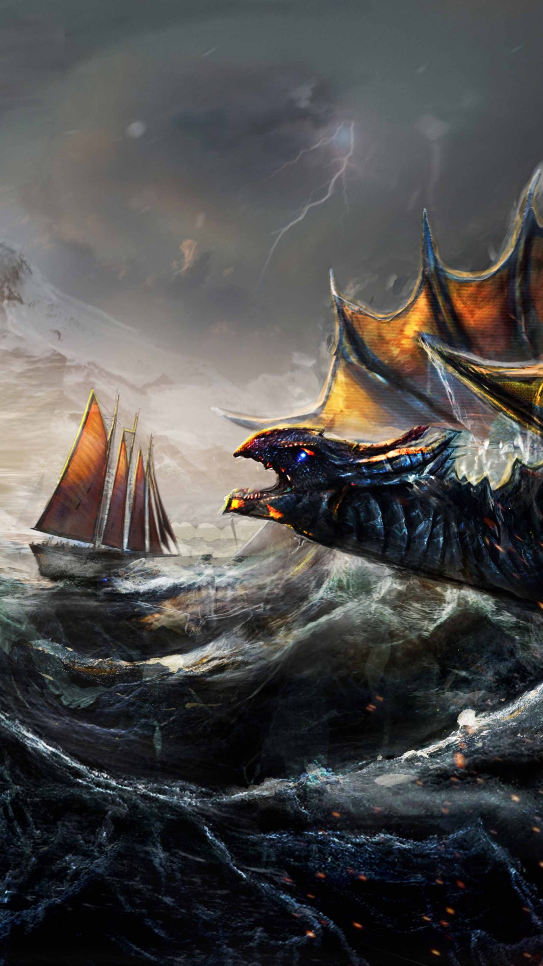 Brown and Black Galleon Ship on Water Painting. Wallpaper in 1080x1920 Resolution