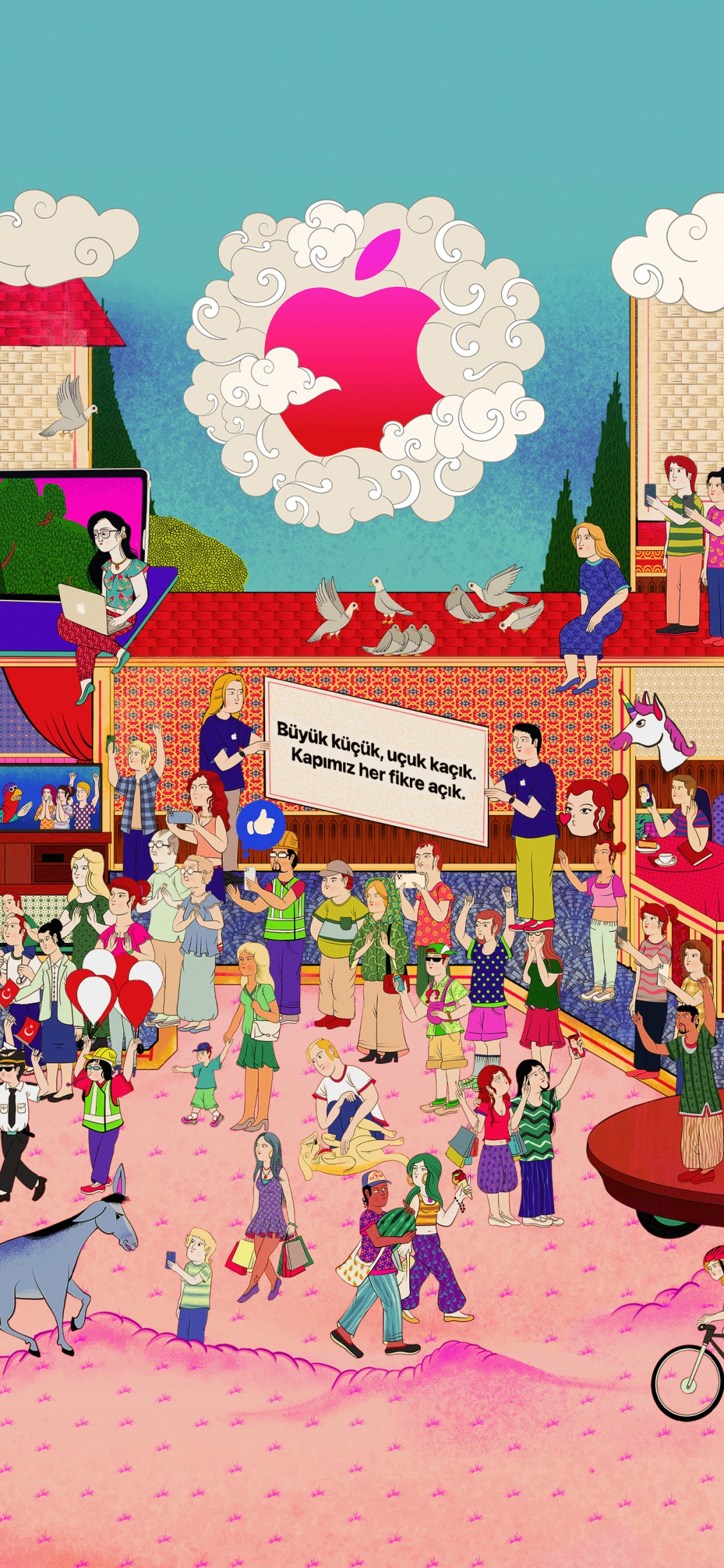 Annonce du Magasin Apple Badat, Avenue Baignée, Pomme Badat Rue, Apple, Pink. Wallpaper in 1125x2436 Resolution