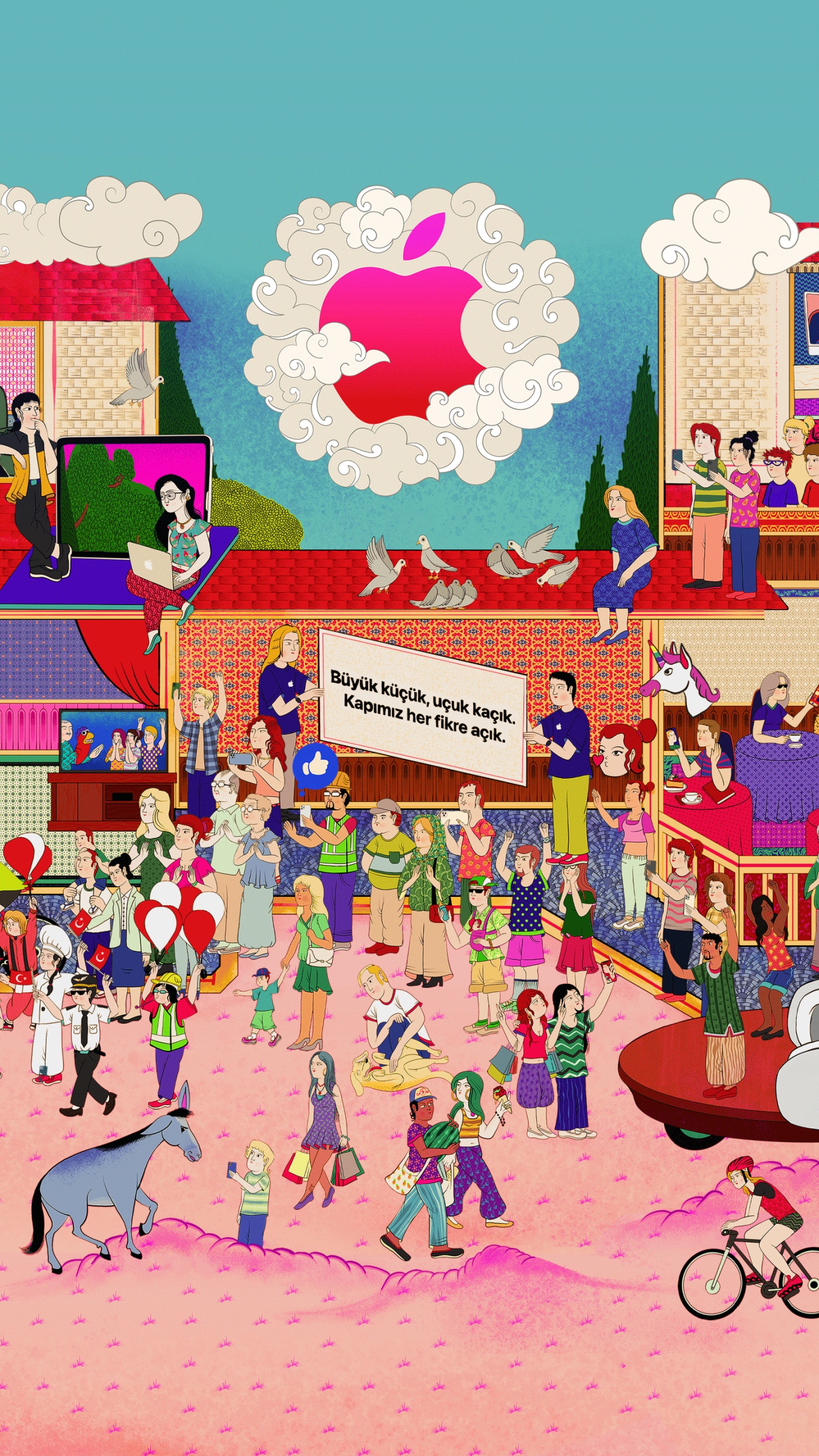 Annonce du Magasin Apple Badat, Avenue Baignée, Pomme Badat Rue, Apple, Pink. Wallpaper in 1440x2560 Resolution