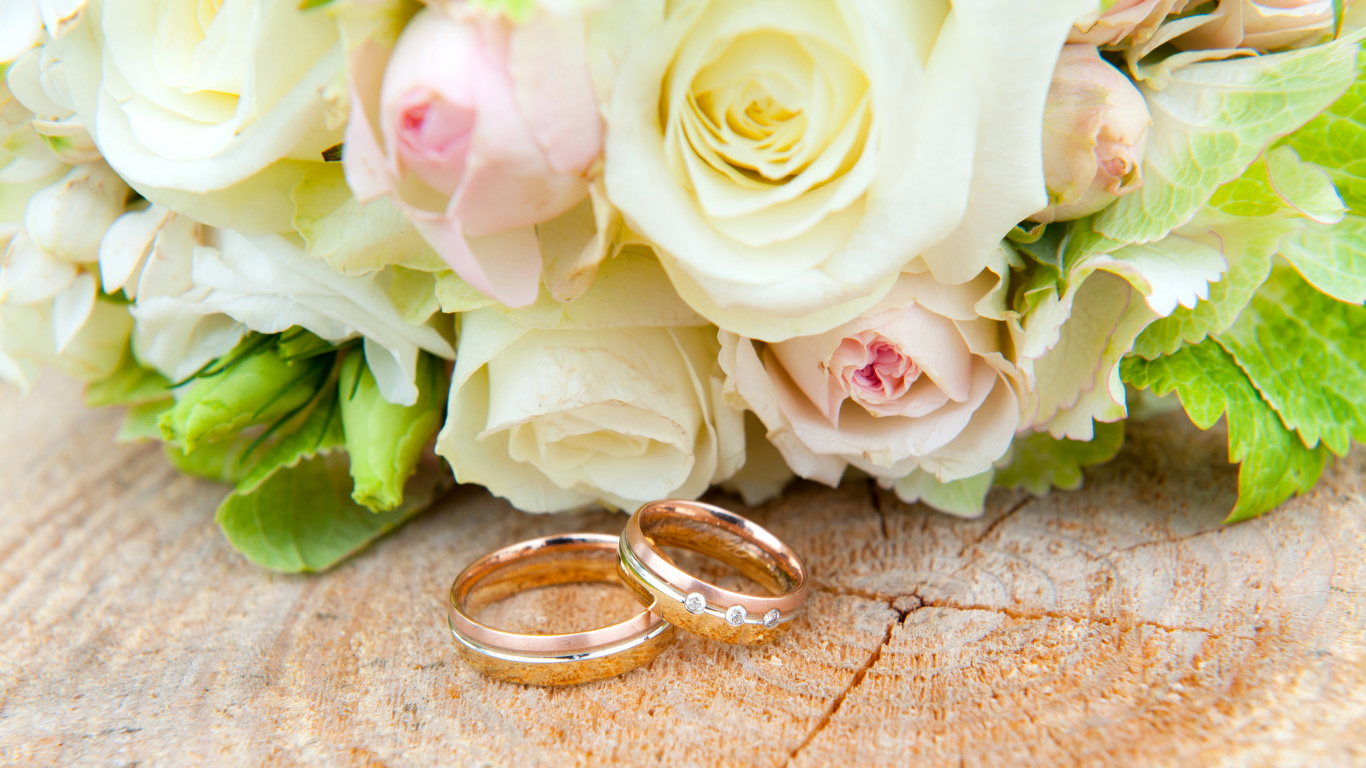 Hochzeitstag, Jubiläum, Blumenstrauss, Trauung Liefern, Trauring. Wallpaper in 1366x768 Resolution