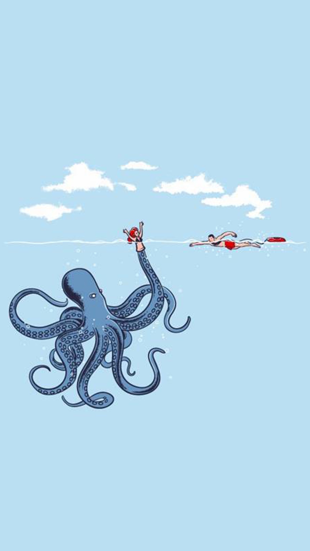 Octopus, Minimalism, Cloud, Marine Invertebrates, Cephalopod. Wallpaper in 1080x1920 Resolution