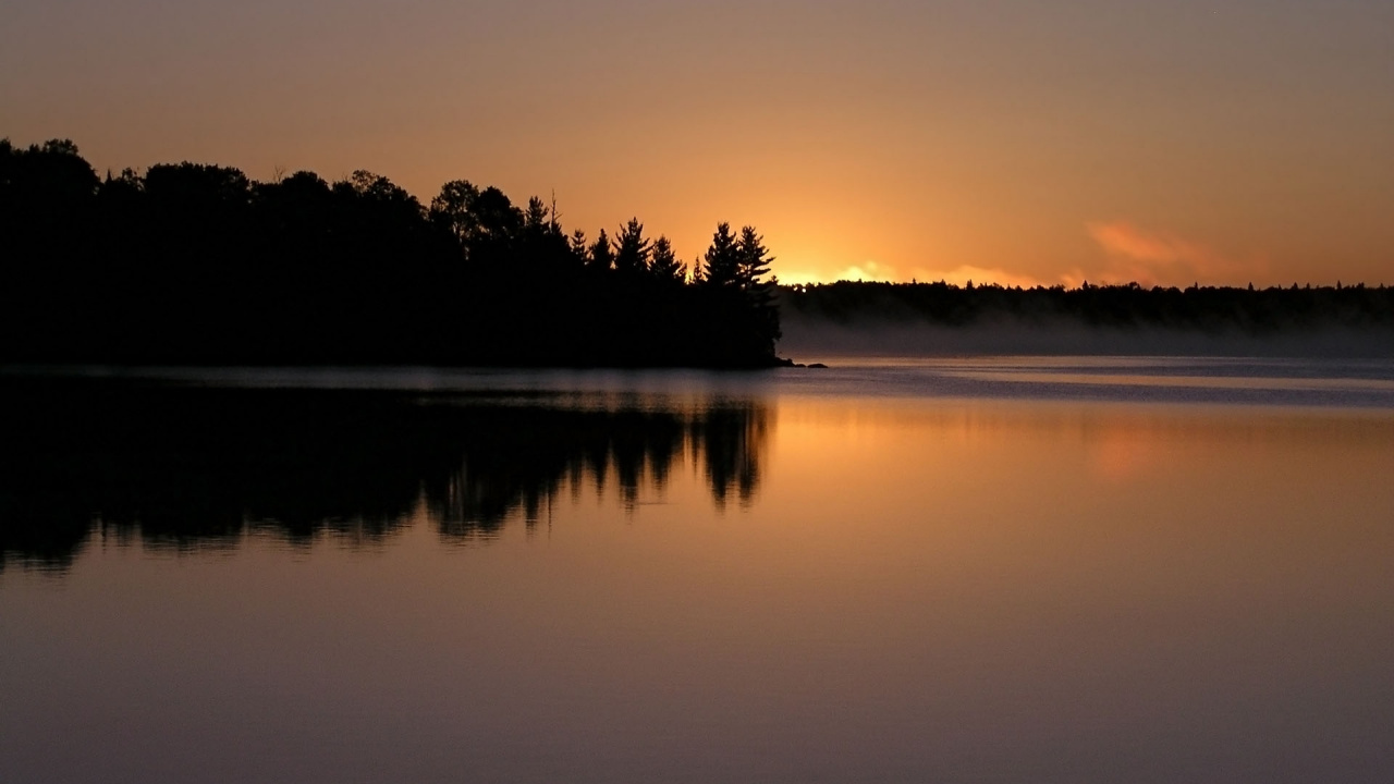 Silhouette D'arbres Près D'un Plan D'eau Pendant le Coucher du Soleil. Wallpaper in 1280x720 Resolution