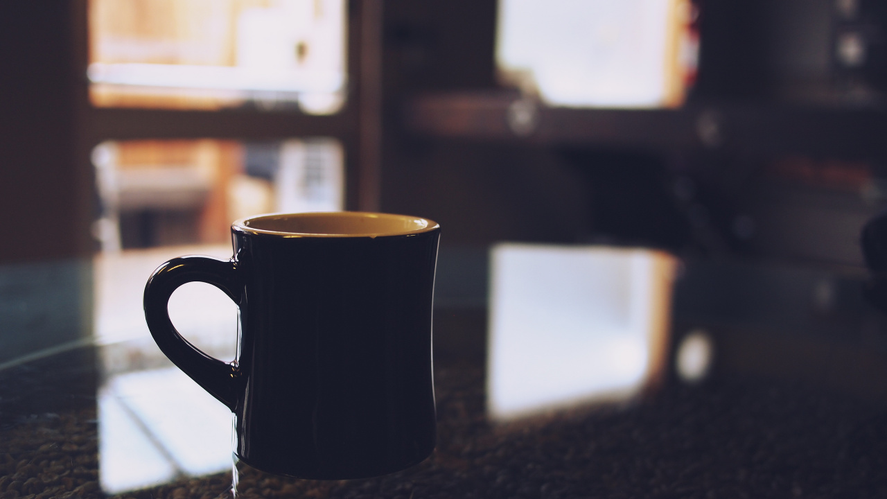 Black Ceramic Mug on Table. Wallpaper in 1280x720 Resolution