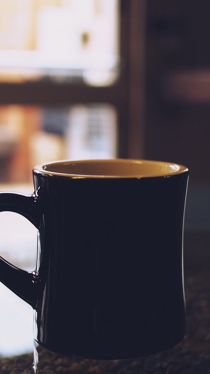 Black Ceramic Mug on Table. Wallpaper in 720x1280 Resolution