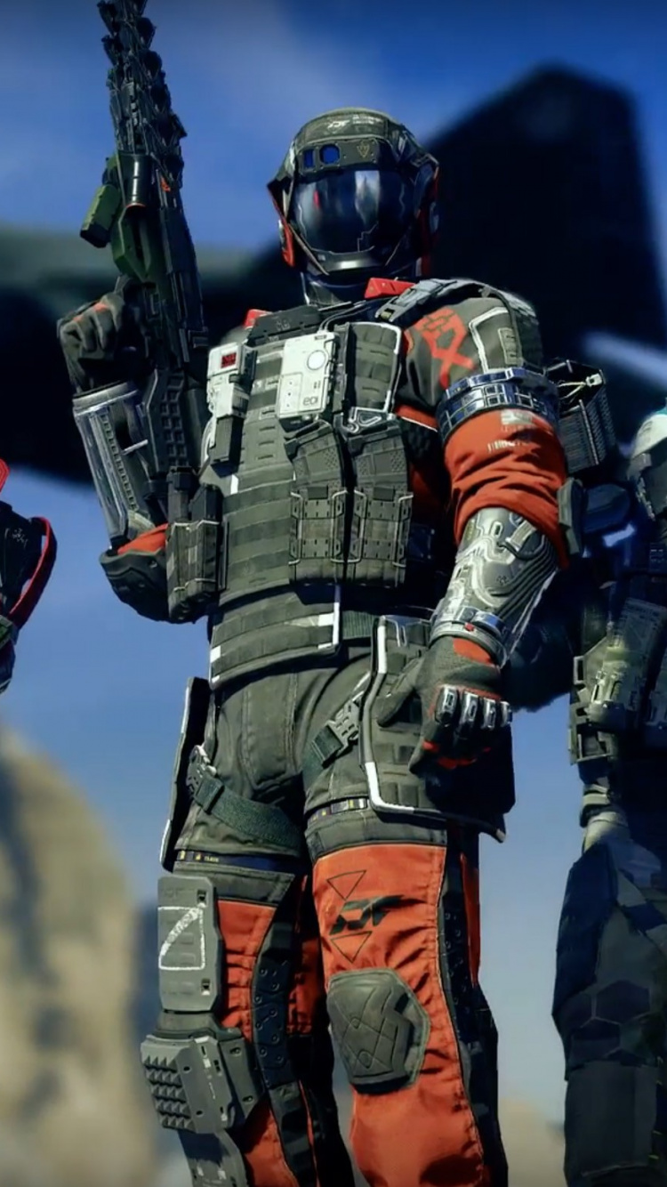 Hombre en Traje Negro y Rojo Con Pistola Roja y Negra. Wallpaper in 750x1334 Resolution