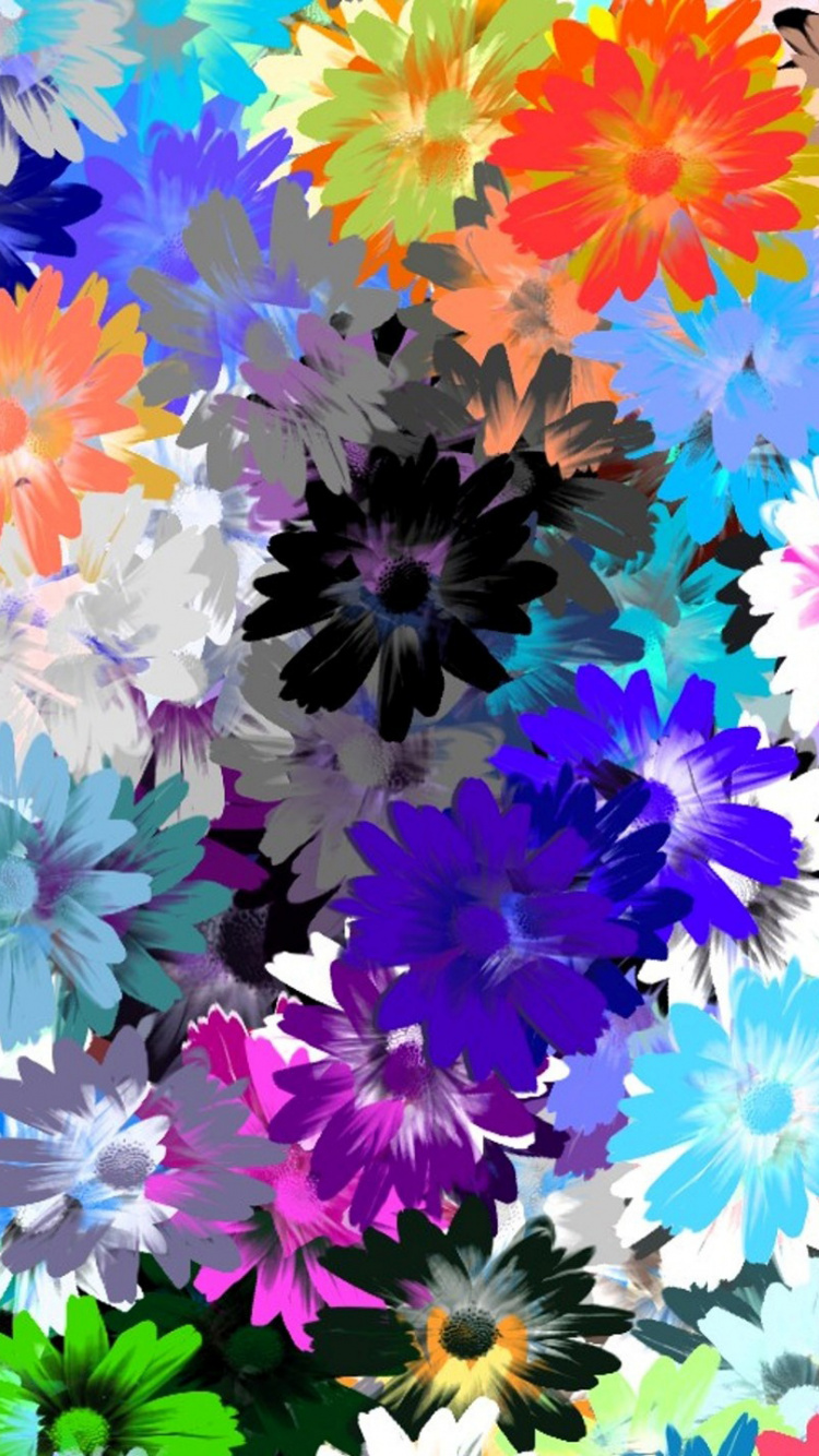 Pink Blue and Yellow Flowers. Wallpaper in 750x1334 Resolution