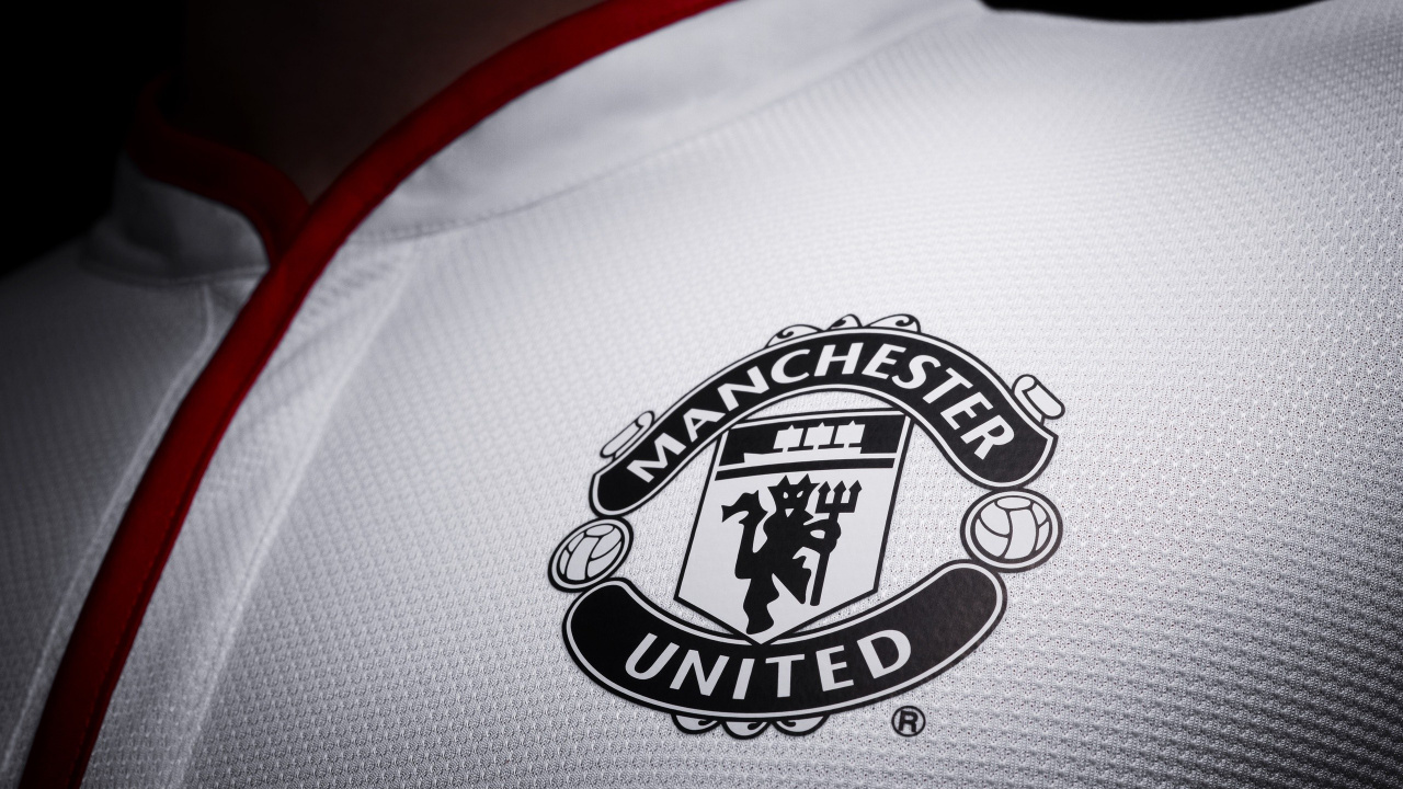 el Manchester United f c, Logotipo, Blanco, Letra, de Vehículos de Motor. Wallpaper in 1280x720 Resolution