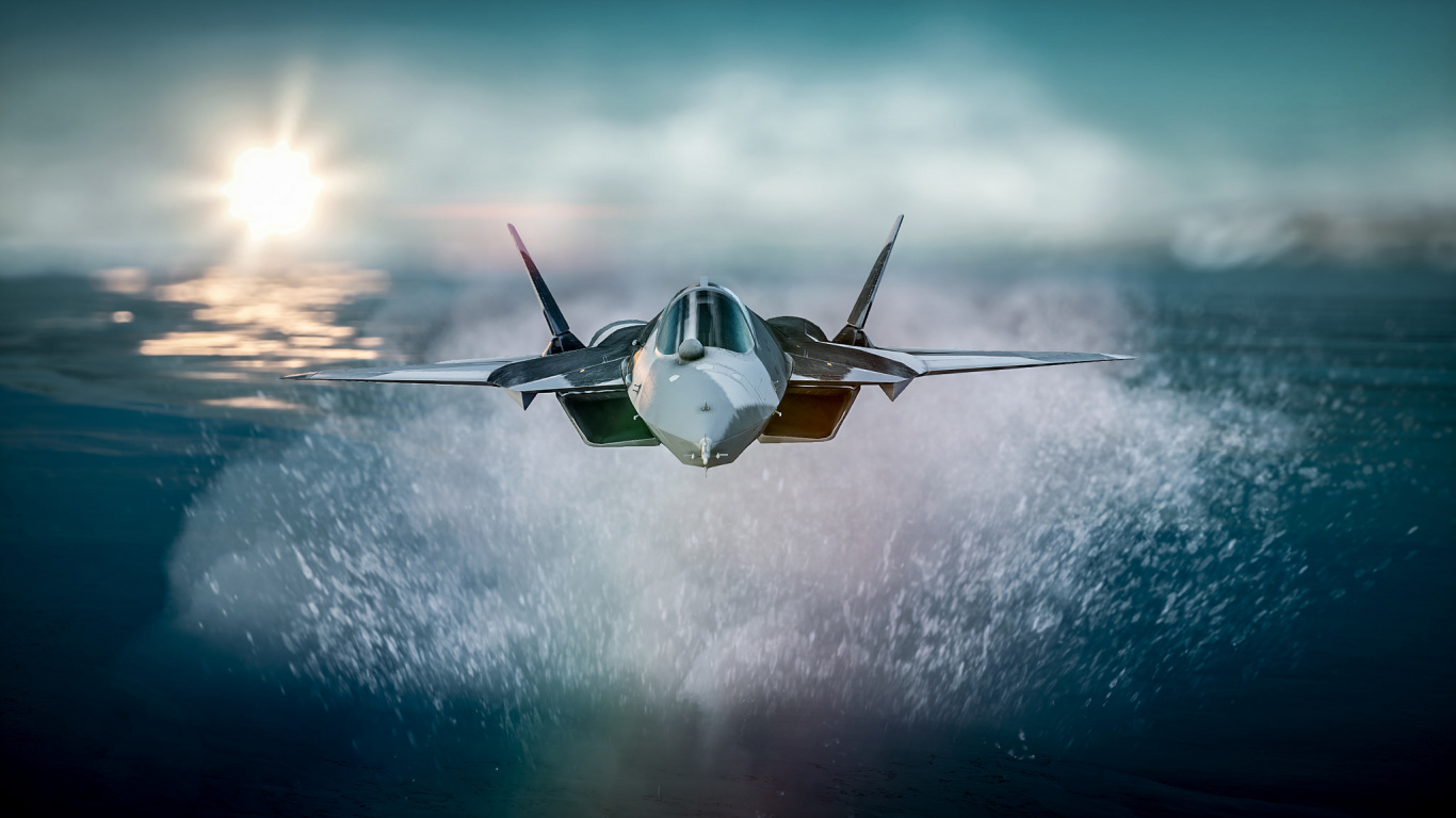 Schwarz-Weiß-Düsenflugzeug, Das Tagsüber Über Den Wolken Fliegt. Wallpaper in 1366x768 Resolution