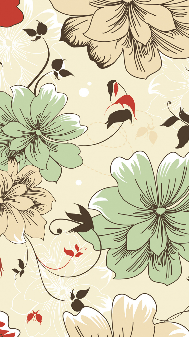 Textile Floral Blanc Rouge et Vert. Wallpaper in 750x1334 Resolution