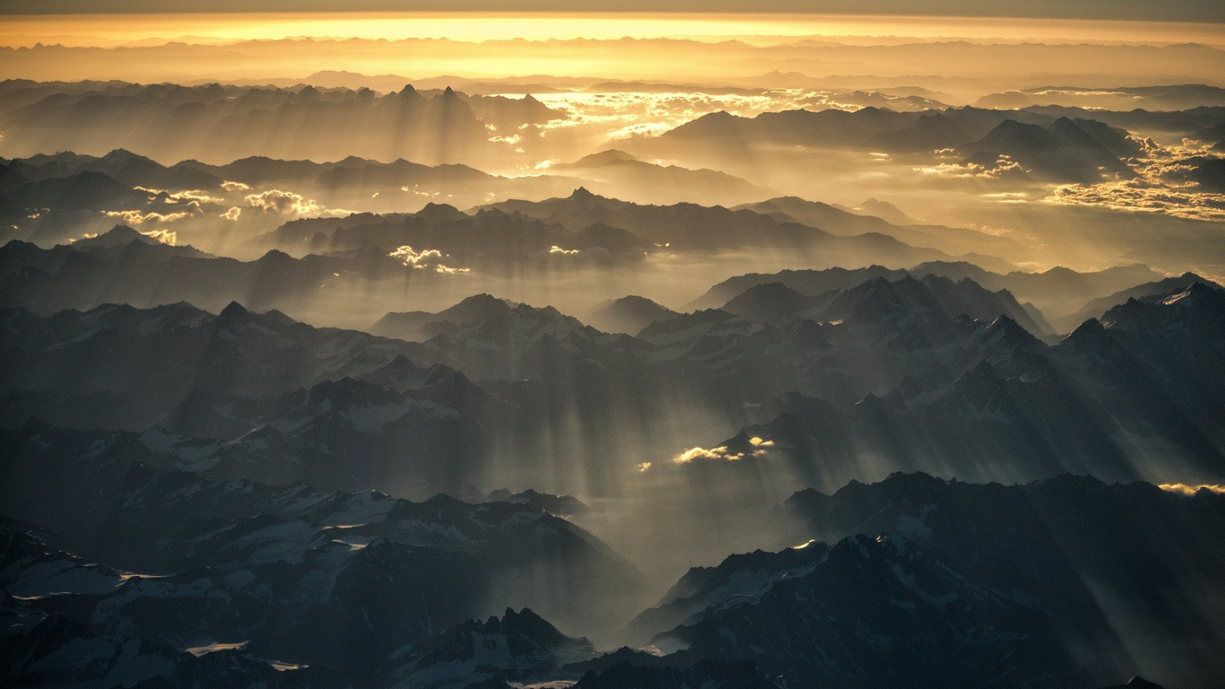 Aerial View of Mountains During Daytime. Wallpaper in 1366x768 Resolution