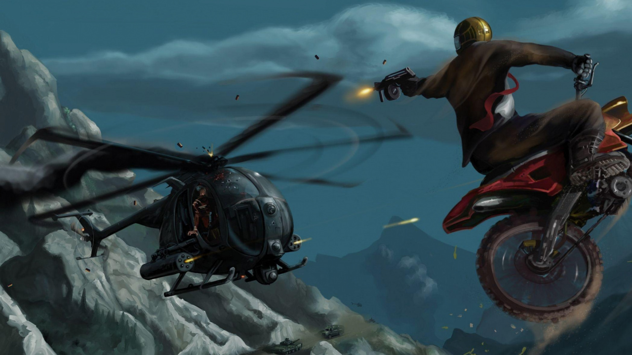 Motorrad, Himmel, Abenteurer, Verkehrsträger, Hubschrauber-rotor. Wallpaper in 1280x720 Resolution