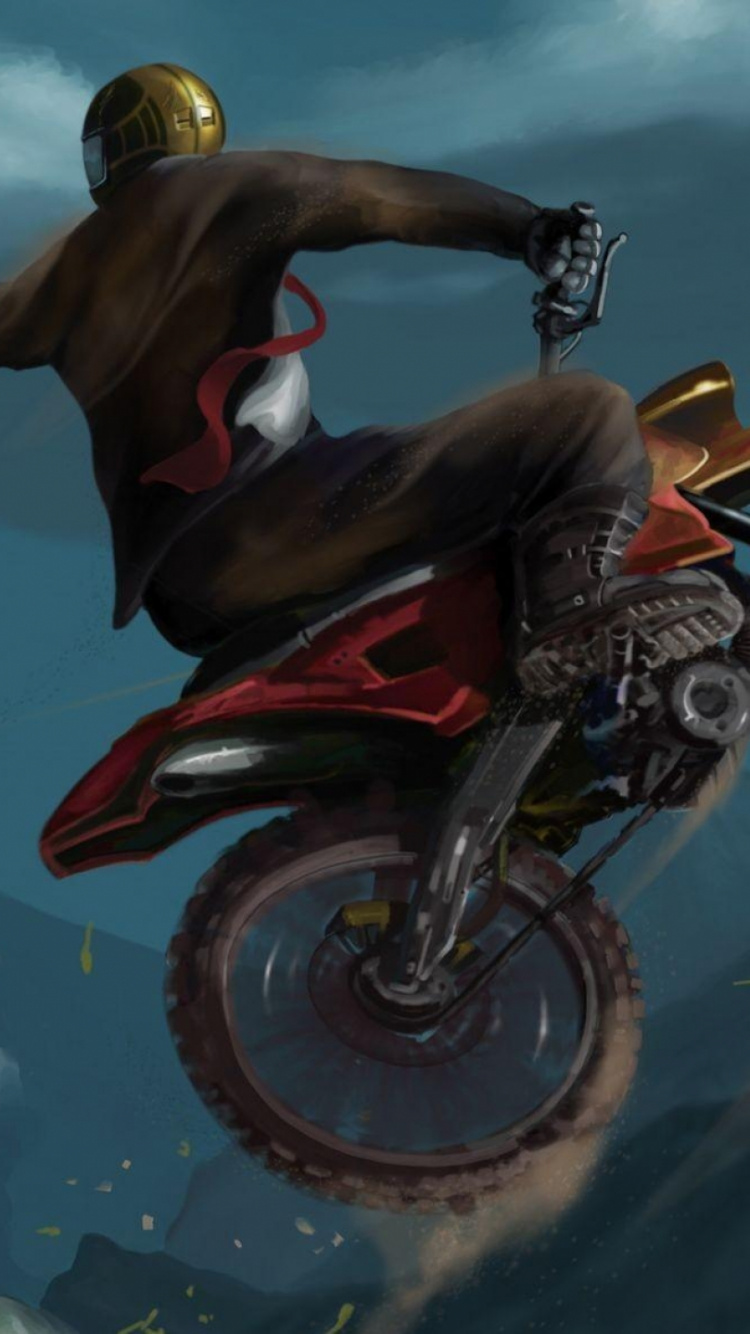 Motorrad, Himmel, Abenteurer, Verkehrsträger, Hubschrauber-rotor. Wallpaper in 750x1334 Resolution