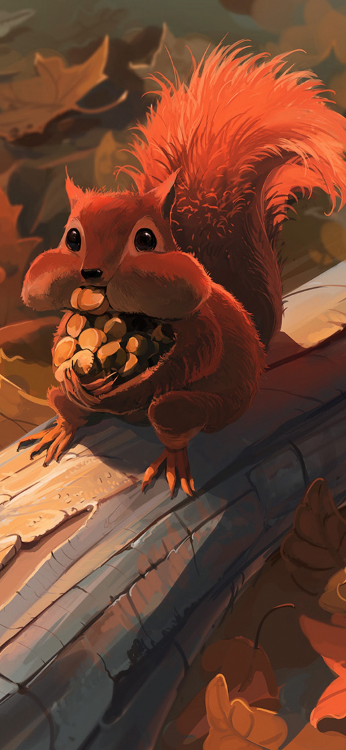 Brown and White Bird on Tree Branch Painting. Wallpaper in 1125x2436 Resolution