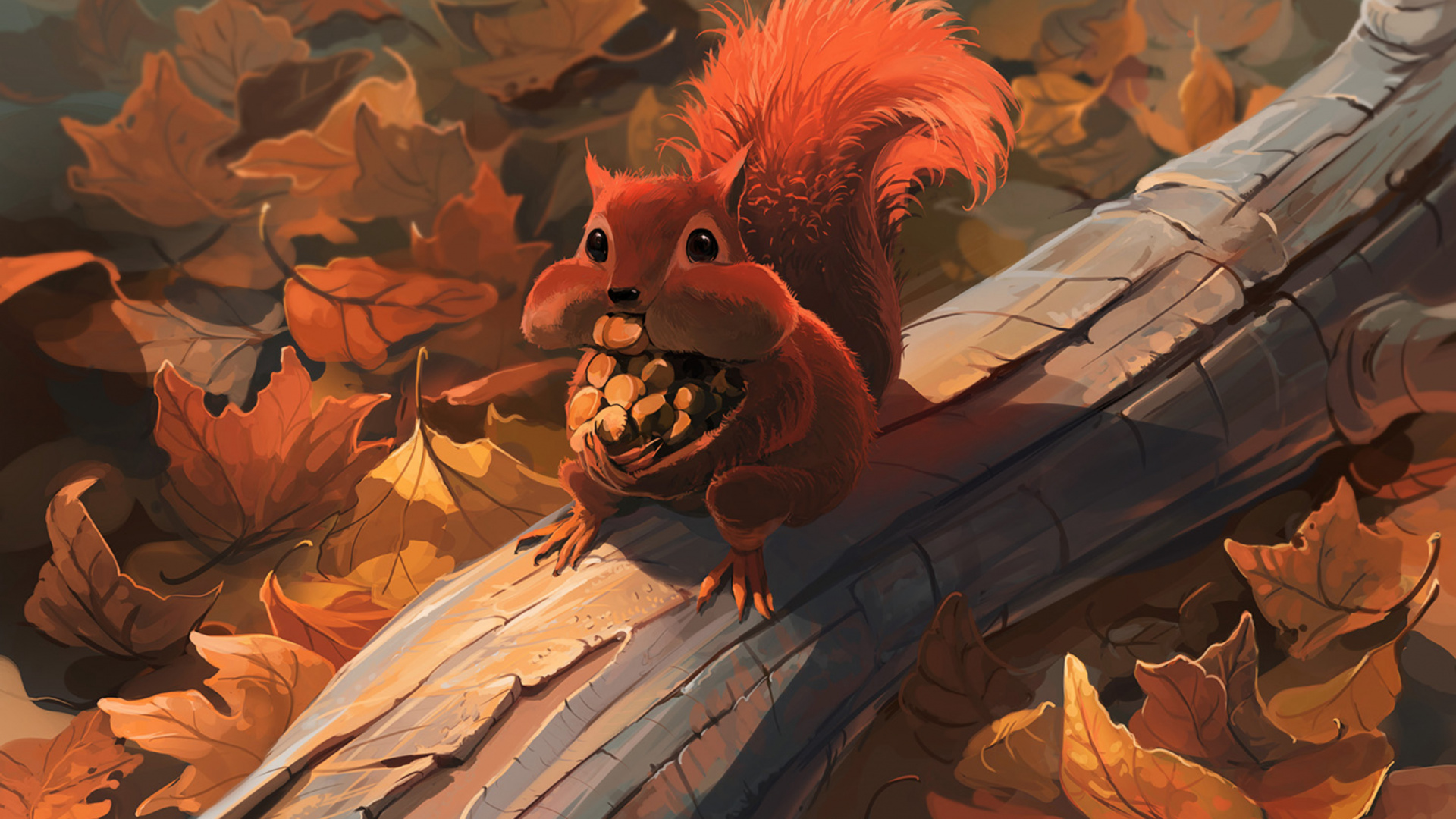 Brown and White Bird on Tree Branch Painting. Wallpaper in 1920x1080 Resolution