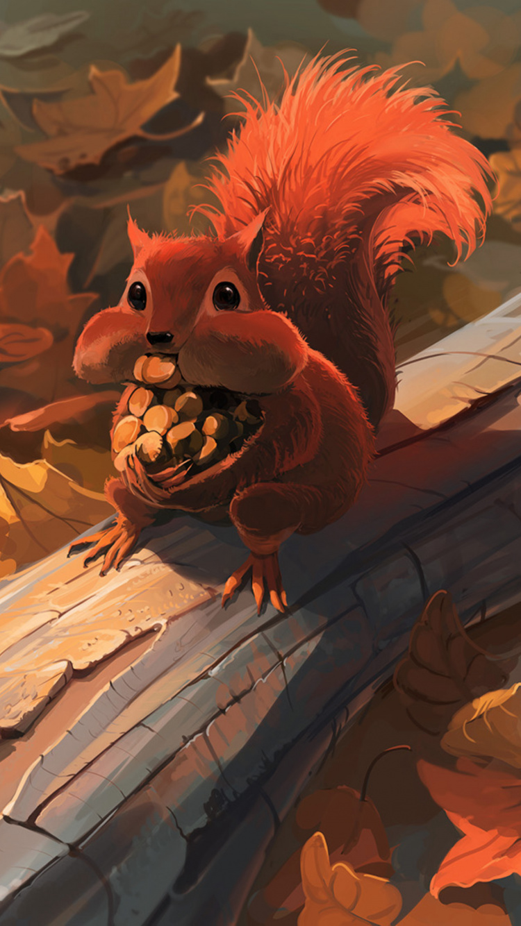 Brown and White Bird on Tree Branch Painting. Wallpaper in 750x1334 Resolution