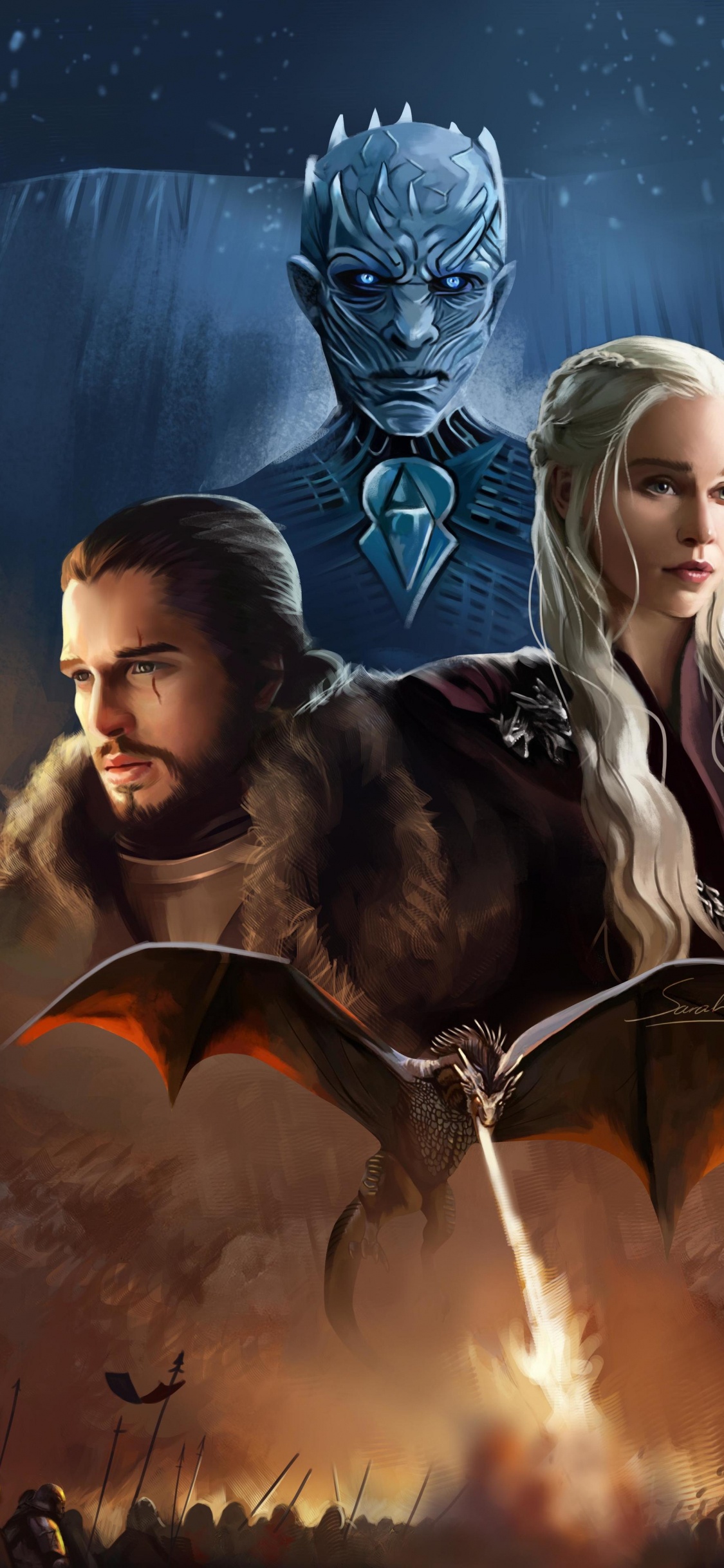 Games of Thrones, Game of Thrones Fanart, Game of Thrones, Daenerys Targaryen, Jon Snow. Wallpaper in 1125x2436 Resolution