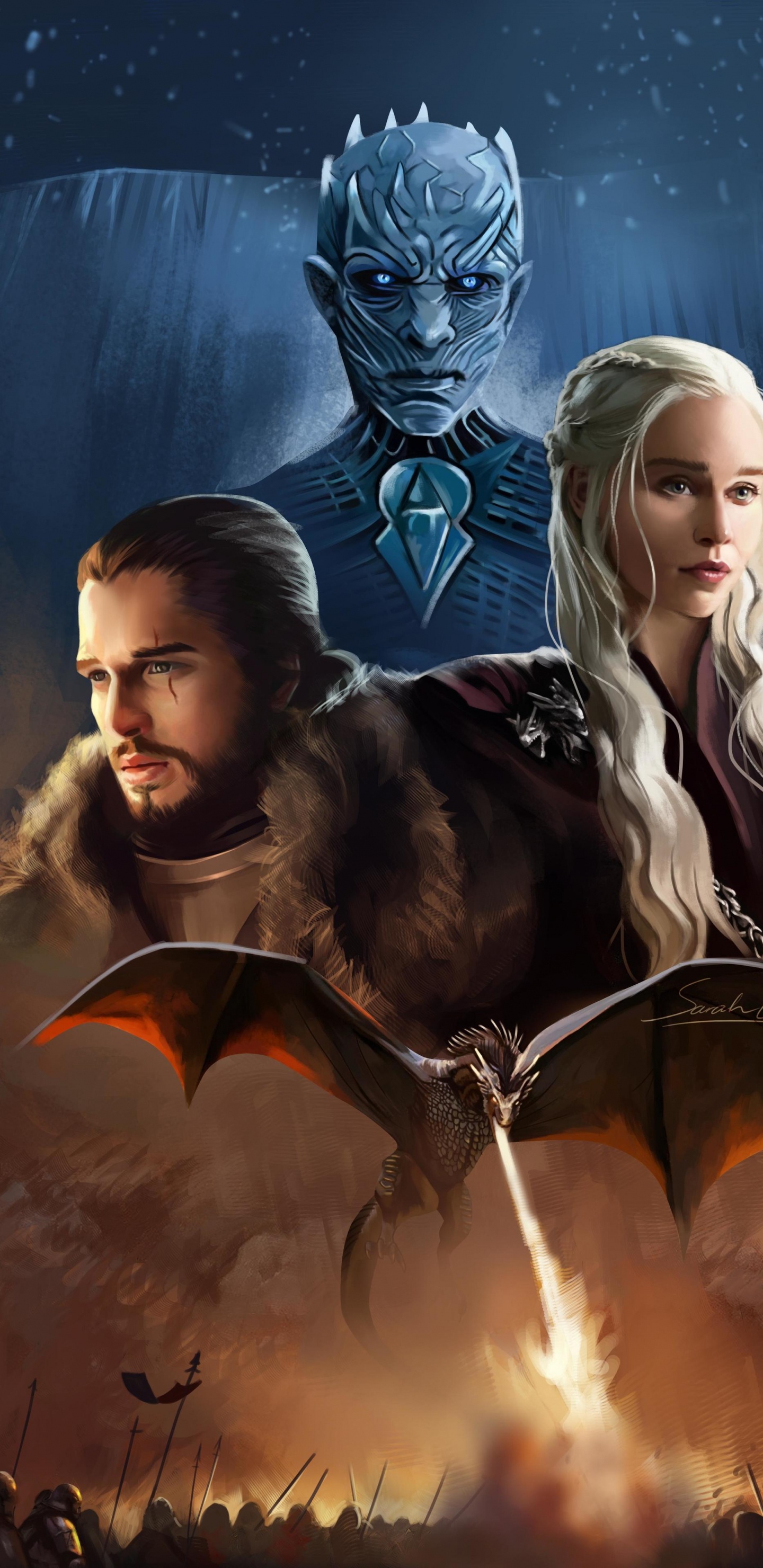 Games of Thrones, Game of Thrones Fanart, Game of Thrones, Daenerys Targaryen, Jon Snow. Wallpaper in 1440x2960 Resolution