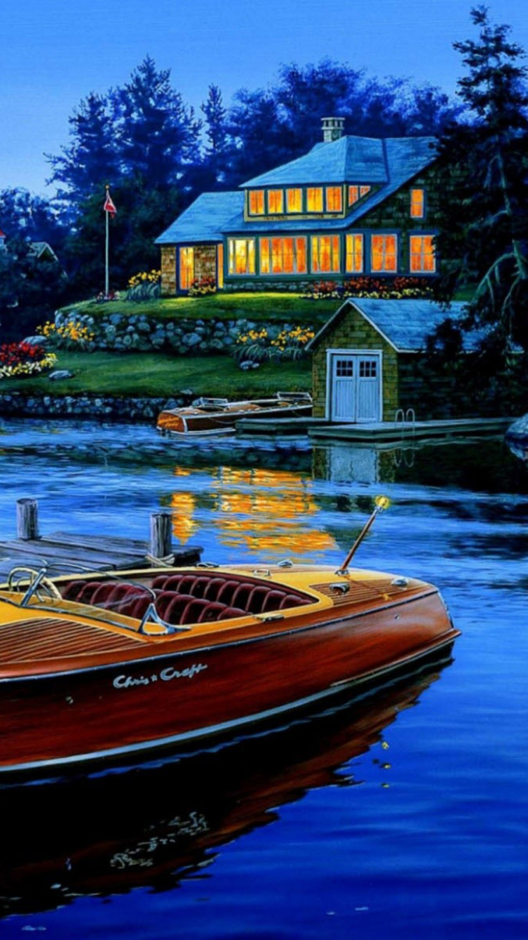 Bateau Rouge et Blanc Sur L'eau Près Des Arbres Verts Pendant la Journée. Wallpaper in 750x1334 Resolution