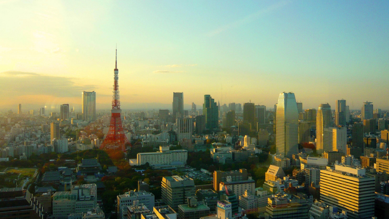 东京塔, 城市, 城市景观, 大都会, 天际线 壁纸 1366x768 允许