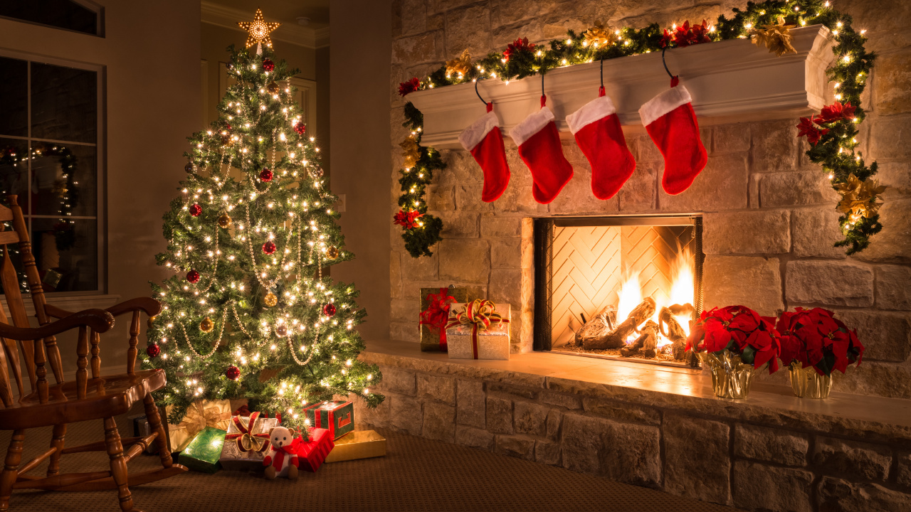 Le Jour De Noël, Décoration de Noël, Arbre de Noël, Maison, Les Lumières de Noël. Wallpaper in 1280x720 Resolution