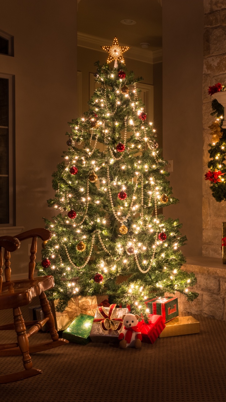 Le Jour De Noël, Décoration de Noël, Arbre de Noël, Maison, Les Lumières de Noël. Wallpaper in 720x1280 Resolution