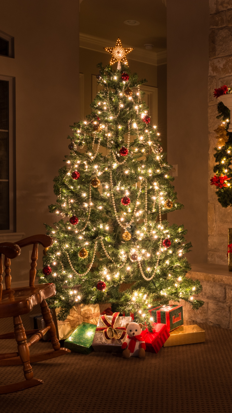 Le Jour De Noël, Décoration de Noël, Arbre de Noël, Maison, Les Lumières de Noël. Wallpaper in 750x1334 Resolution