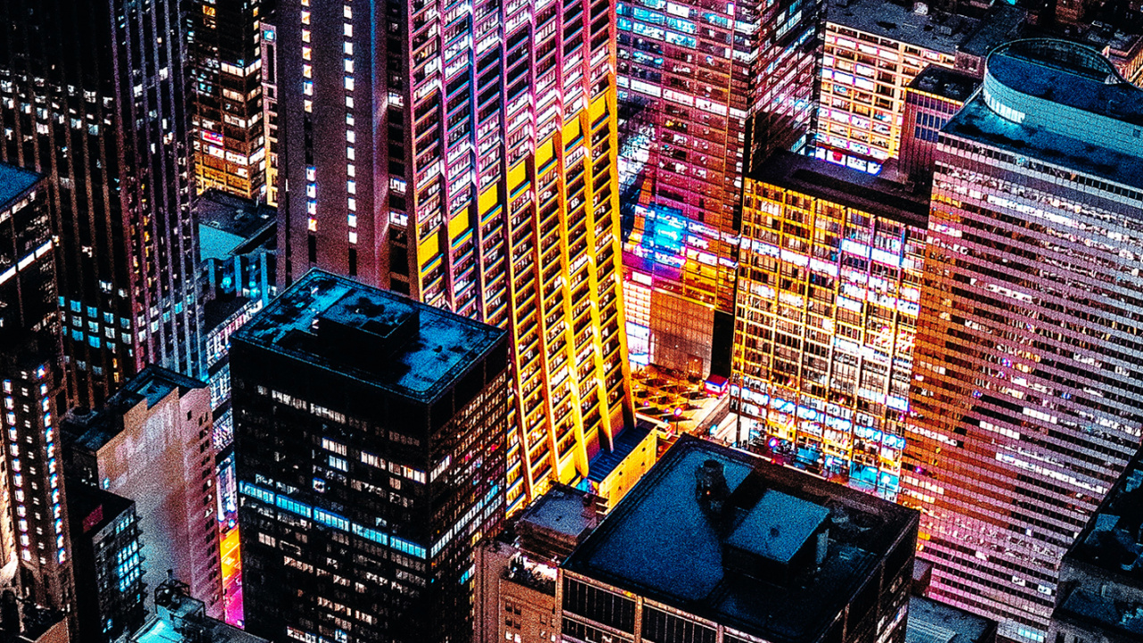 Stadtlandschaften, Wolkenkratzer, Gebäude, Licht, Blau. Wallpaper in 1280x720 Resolution