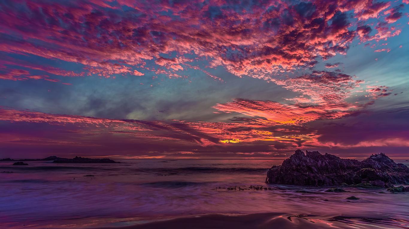 Afterglow, Natur, Meer, Horizont, Cloud. Wallpaper in 1366x768 Resolution