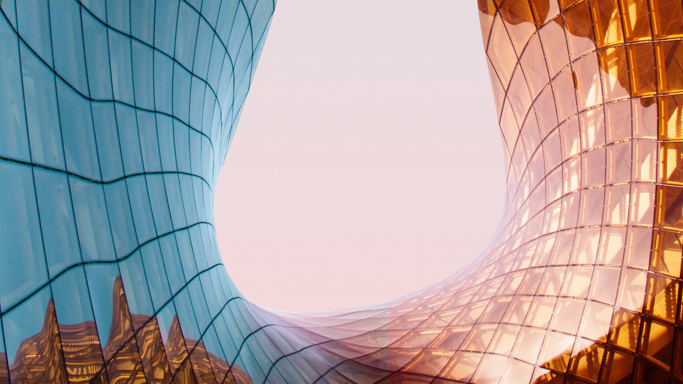 Blue and Brown Glass Building. Wallpaper in 1366x768 Resolution