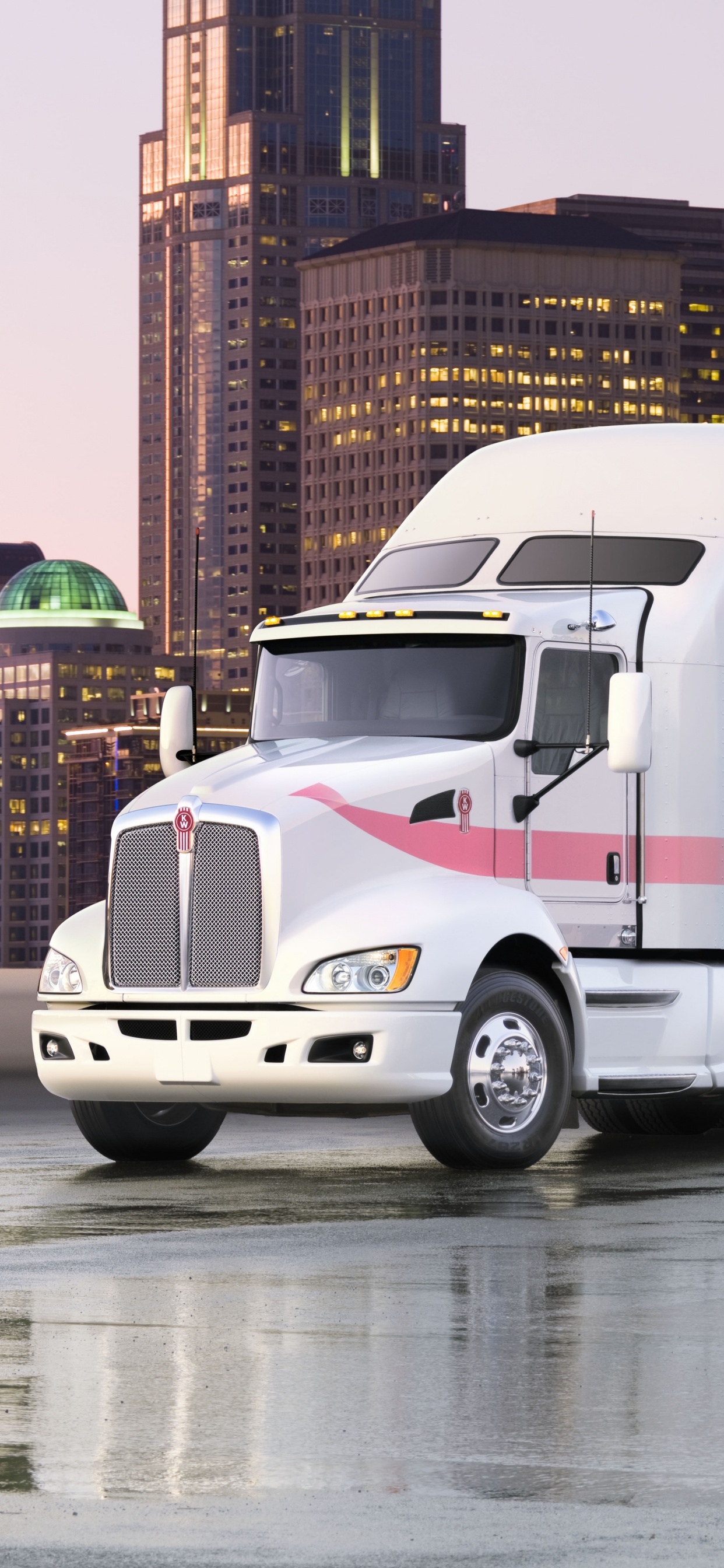 White and Red Truck on Road During Daytime. Wallpaper in 1242x2688 Resolution