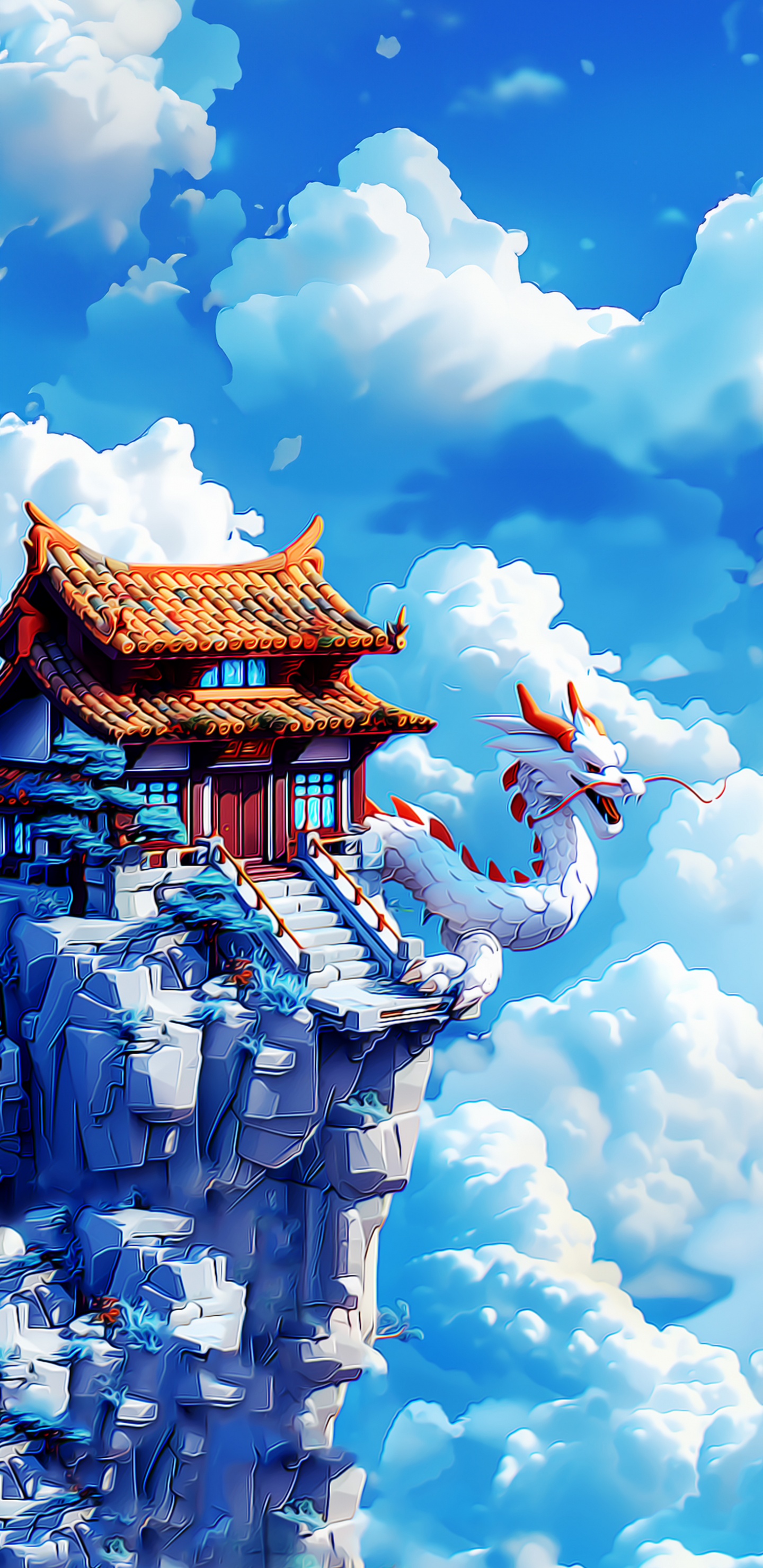 Chinesische Architektur, Chinesischer Drache, Cloud, Blau, Azure. Wallpaper in 1440x2960 Resolution