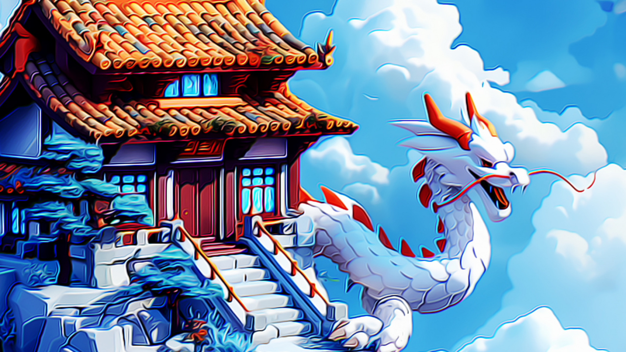 la Arquitectura China, Dragón Chino, Azul, Azure, Naturaleza. Wallpaper in 1280x720 Resolution