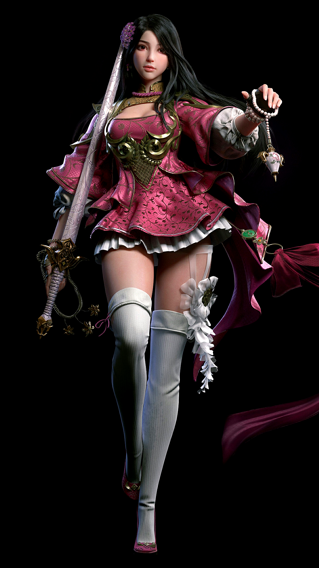 女战士, 手套, 紫色的, 大腿, 粉红色 壁纸 1080x1920 允许