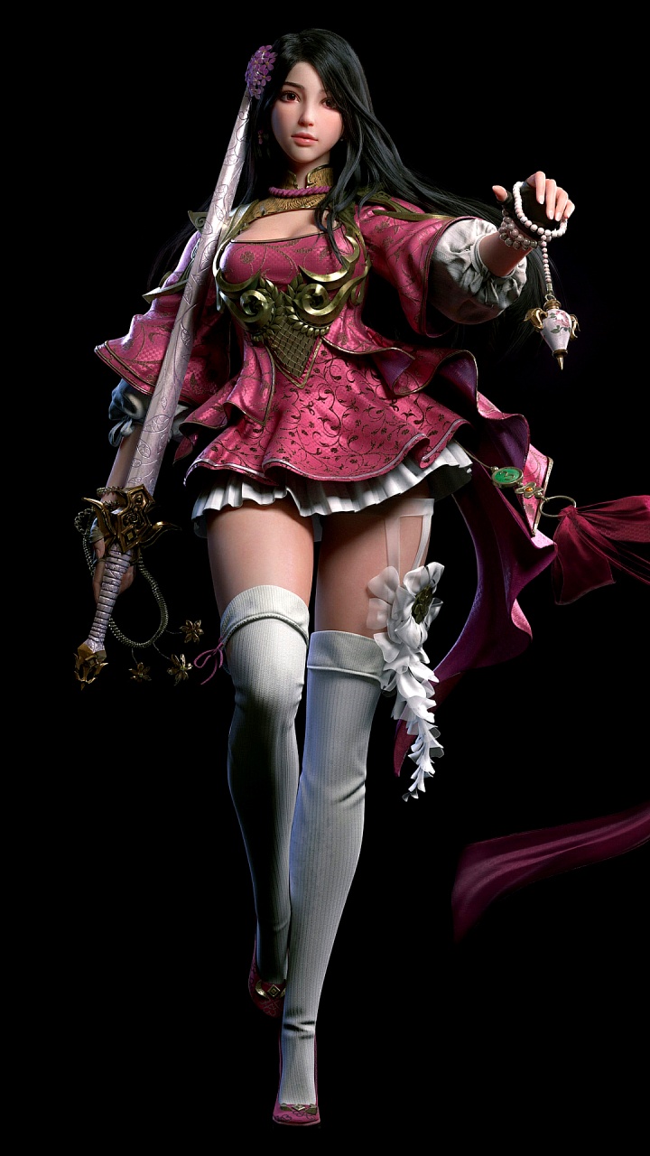 女战士, 手套, 紫色的, 大腿, 粉红色 壁纸 720x1280 允许