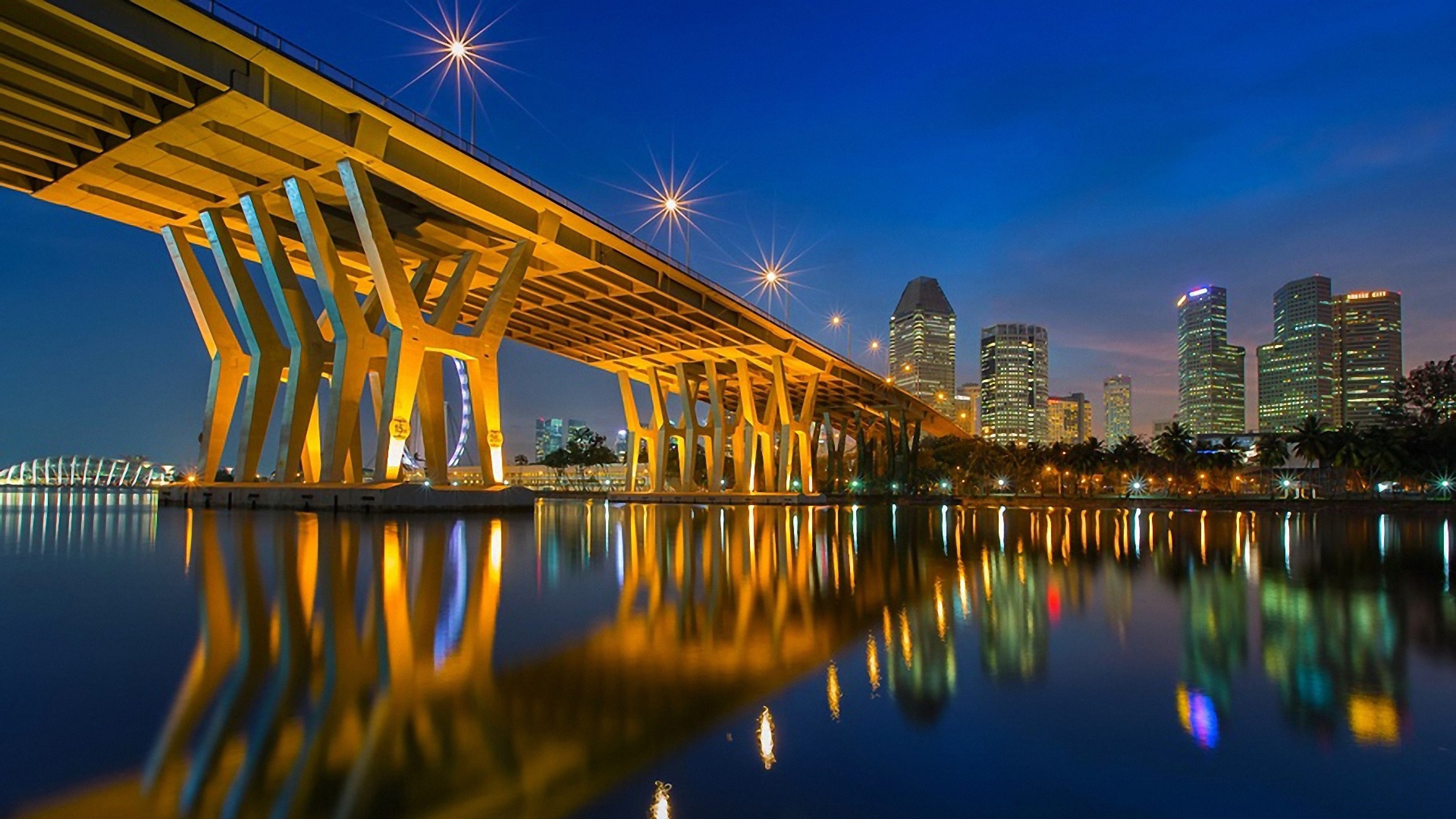 White Bridge Over Water During Night Time. Wallpaper in 3840x2160 Resolution