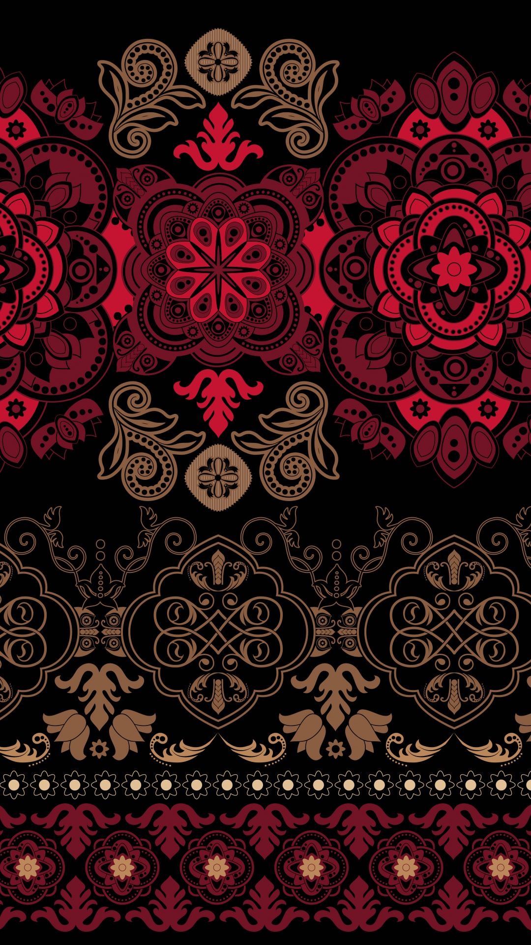 Rotes Und Schwarzes Florales Textil. Wallpaper in 1080x1920 Resolution