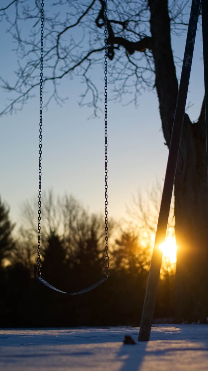 Brown Wooden Swing During Sunset. Wallpaper in 720x1280 Resolution