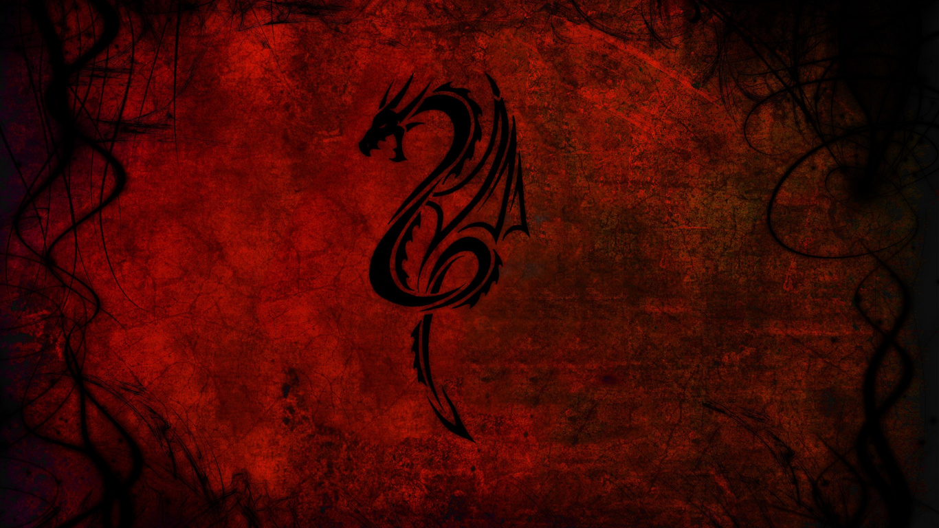 Illustration de Dragon Noir et Rouge. Wallpaper in 1366x768 Resolution