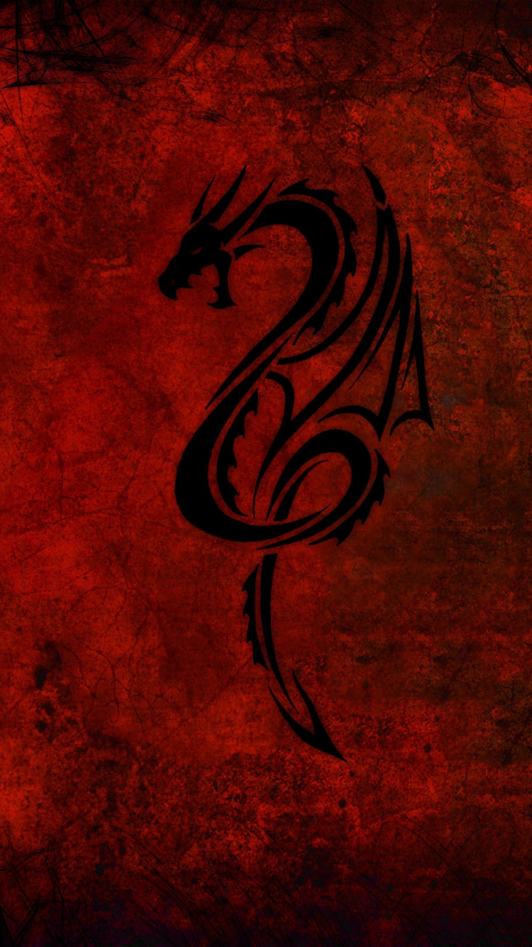 Schwarze Und Rote Drachenillustration. Wallpaper in 750x1334 Resolution