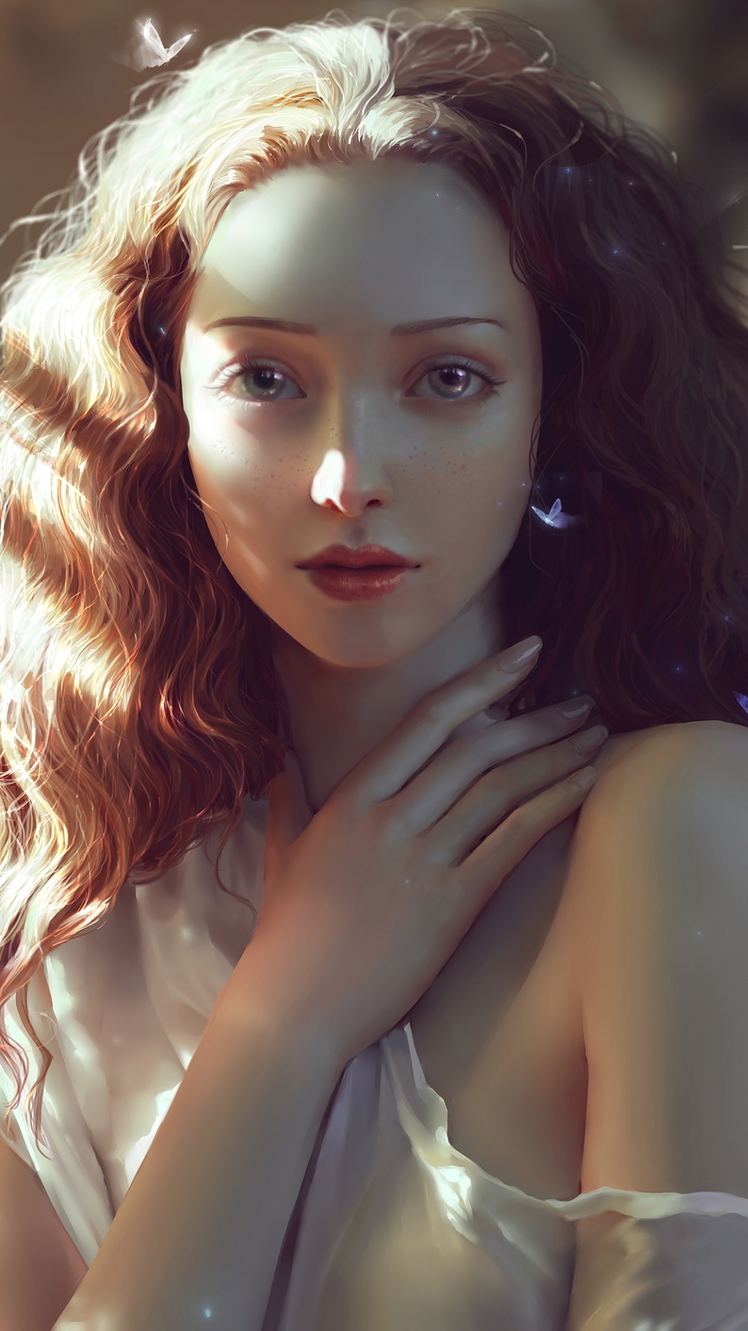 Blonde Haired Woman in White Tank Top. Wallpaper in 1080x1920 Resolution