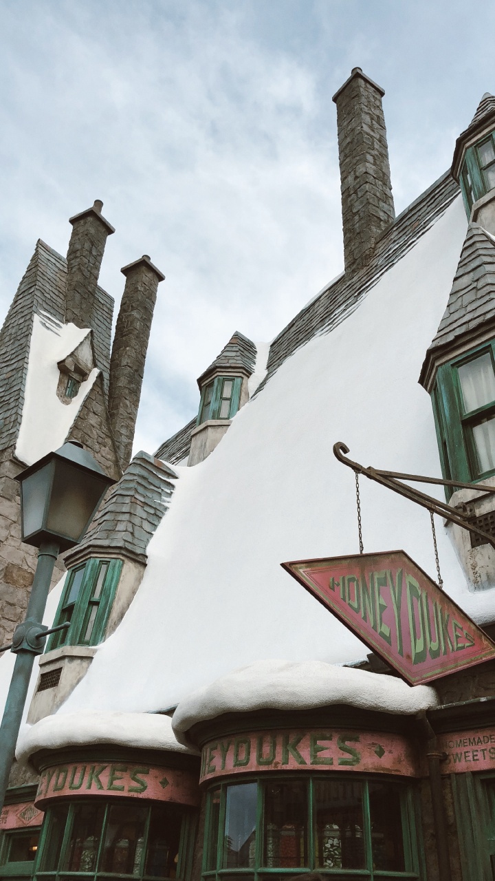 Diagon Alley, Roof, House, Teal, Snow. Wallpaper in 720x1280 Resolution