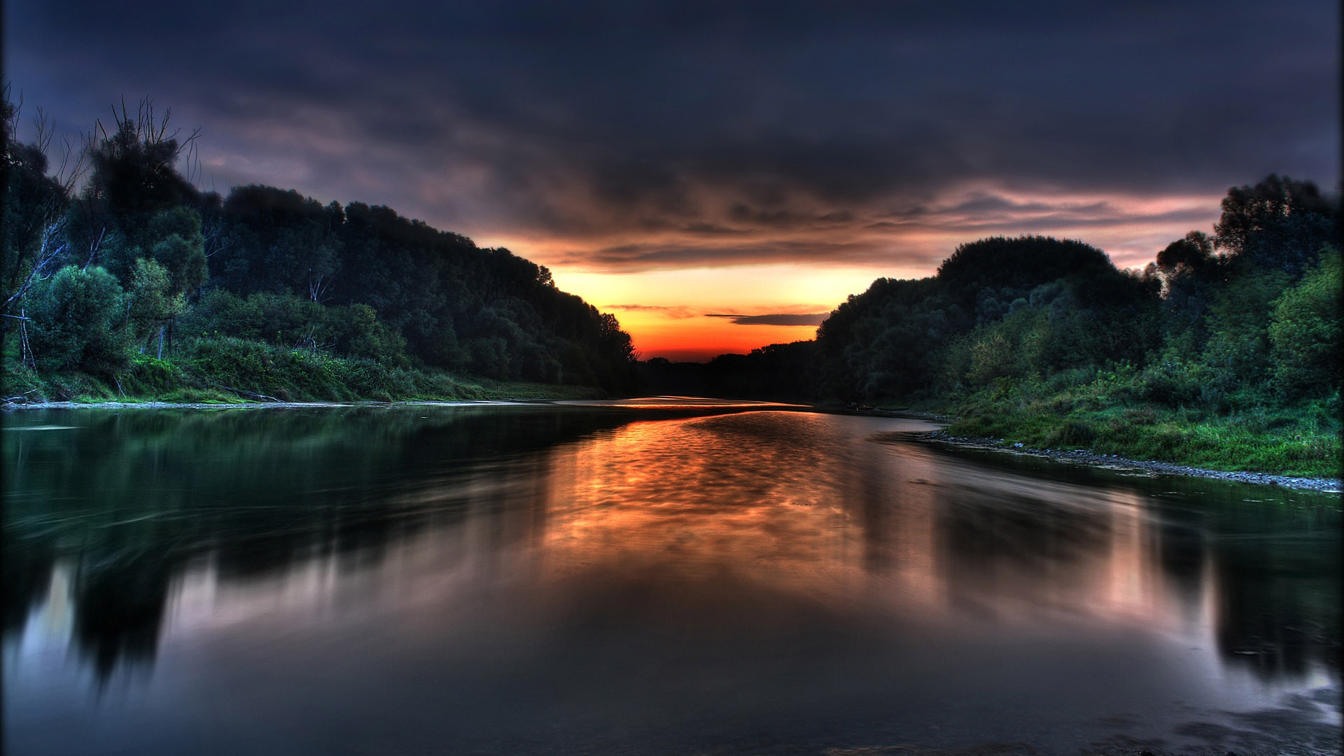 Body of Water Near Green Trees During Sunset. Wallpaper in 1920x1080 Resolution