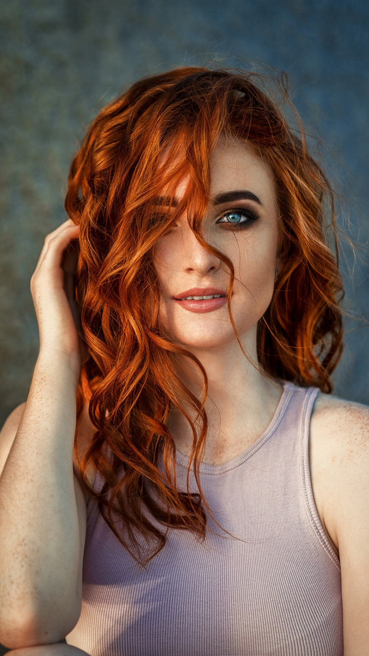 Red Hair, Hair, Face, Beauty, Blue. Wallpaper in 750x1334 Resolution