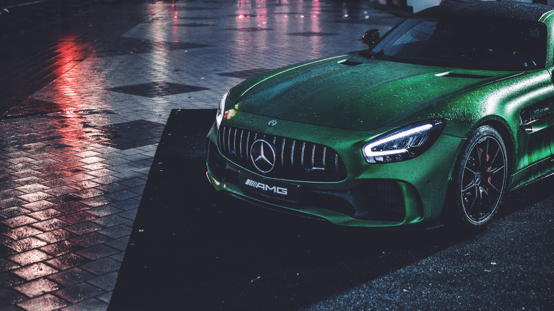 Green Mercedes Benz Coupe on Road During Night Time. Wallpaper in 1920x1080 Resolution