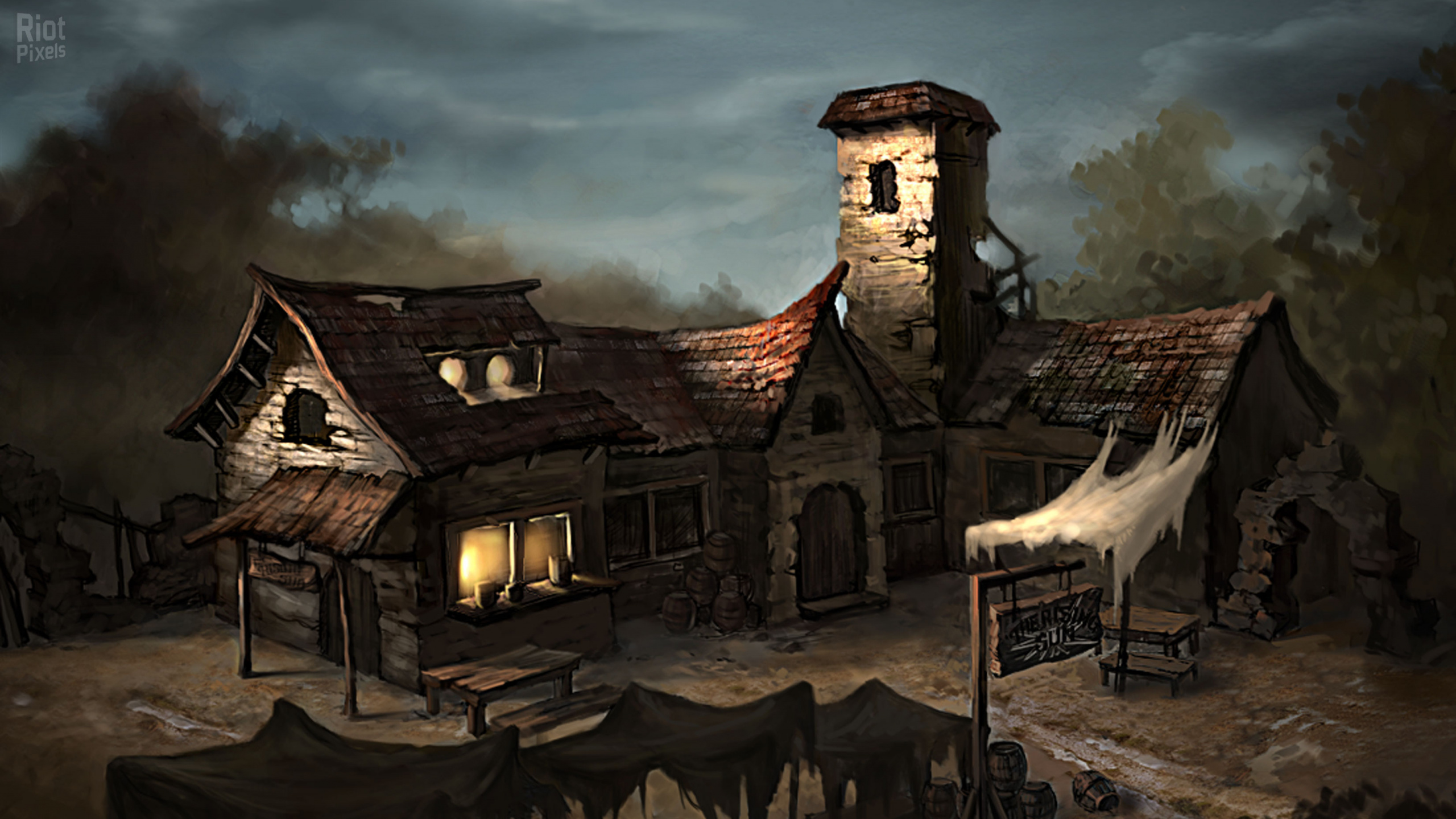 Edificio de Hormigón Marrón y Negro Bajo un Cielo Nublado. Wallpaper in 2560x1440 Resolution