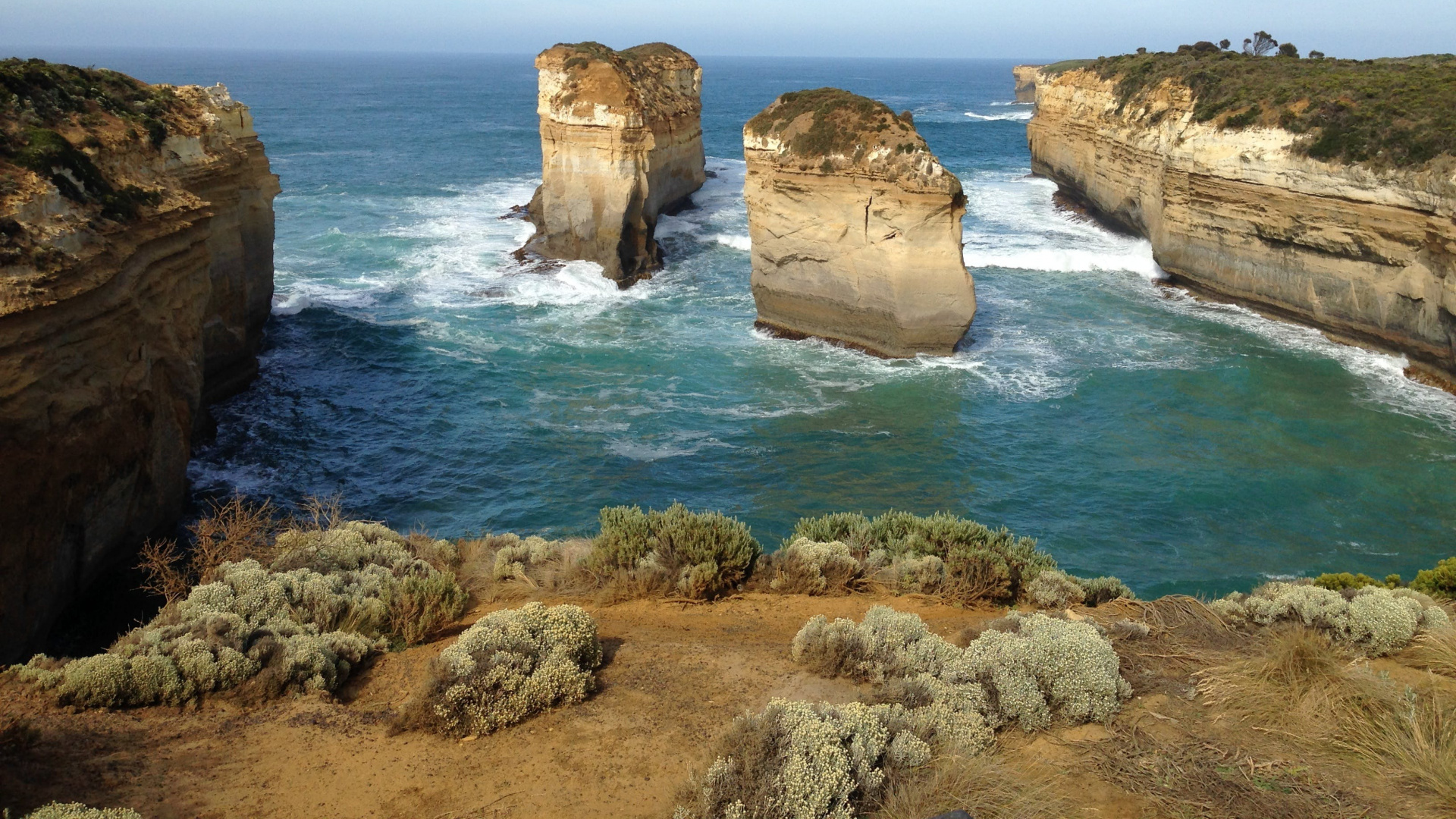 Brown Rock Formation on Sea During Daytime. Wallpaper in 1920x1080 Resolution