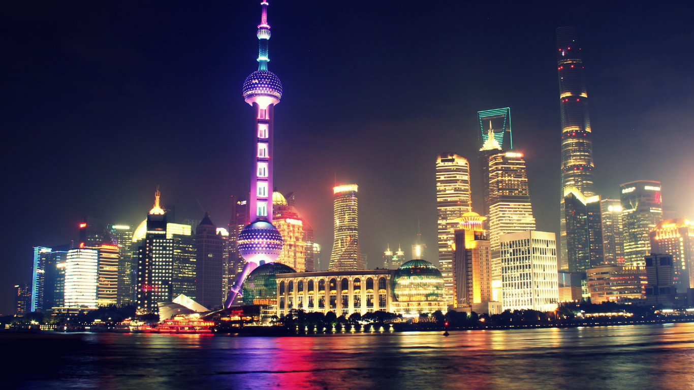 City Skyline During Night Time. Wallpaper in 1366x768 Resolution