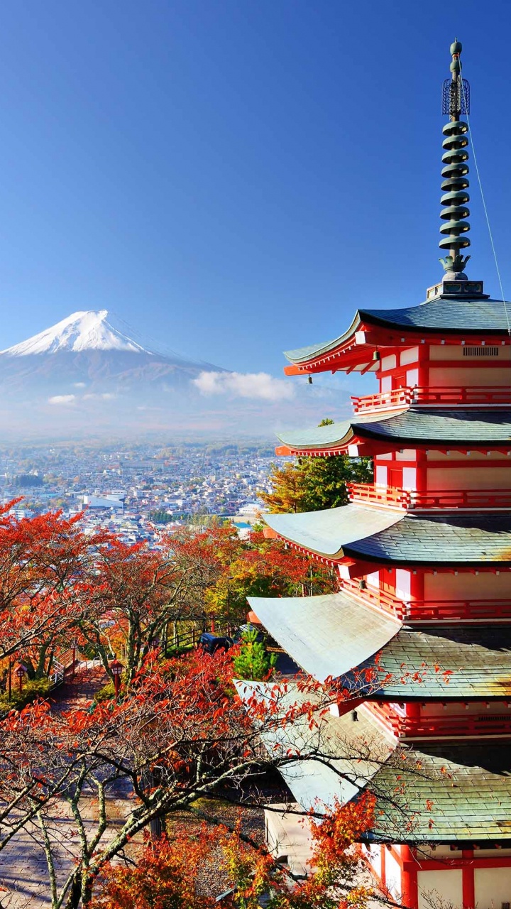Temple de la Pagode Marron et Blanc Près Des Arbres et de la Montagne Sous un Ciel Bleu Pendant la Journée. Wallpaper in 720x1280 Resolution