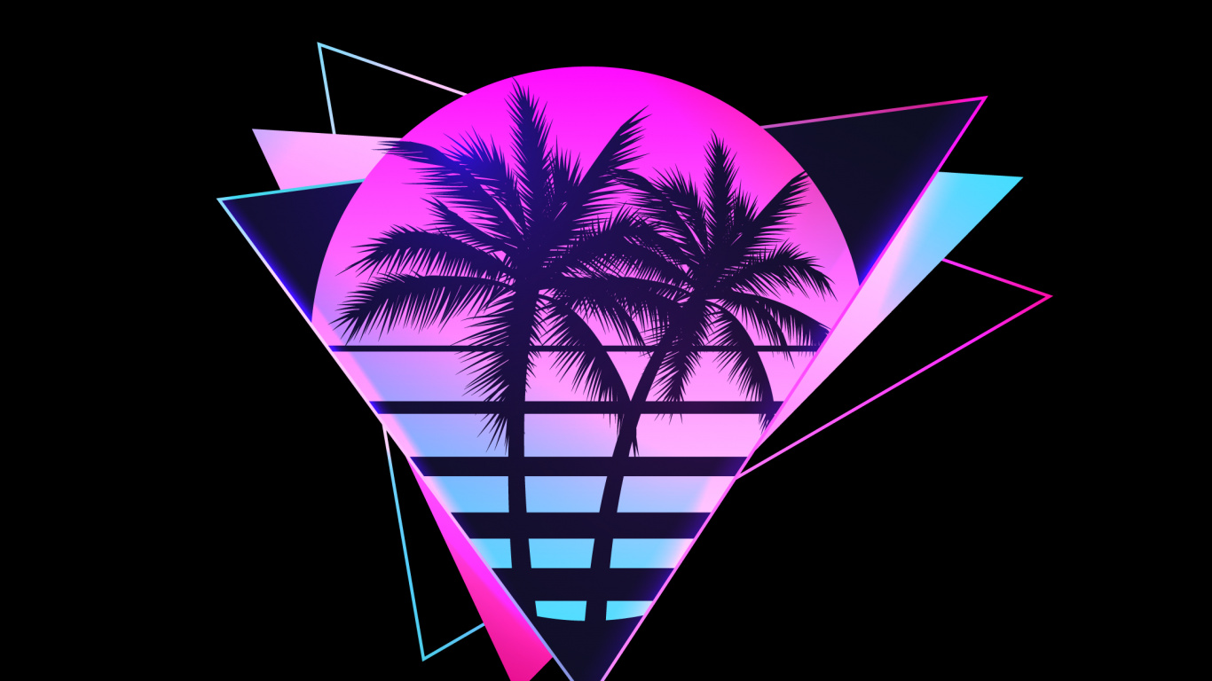 三角形, Synthwave, 紫色的, 紫罗兰色, 品红色 壁纸 1366x768 允许