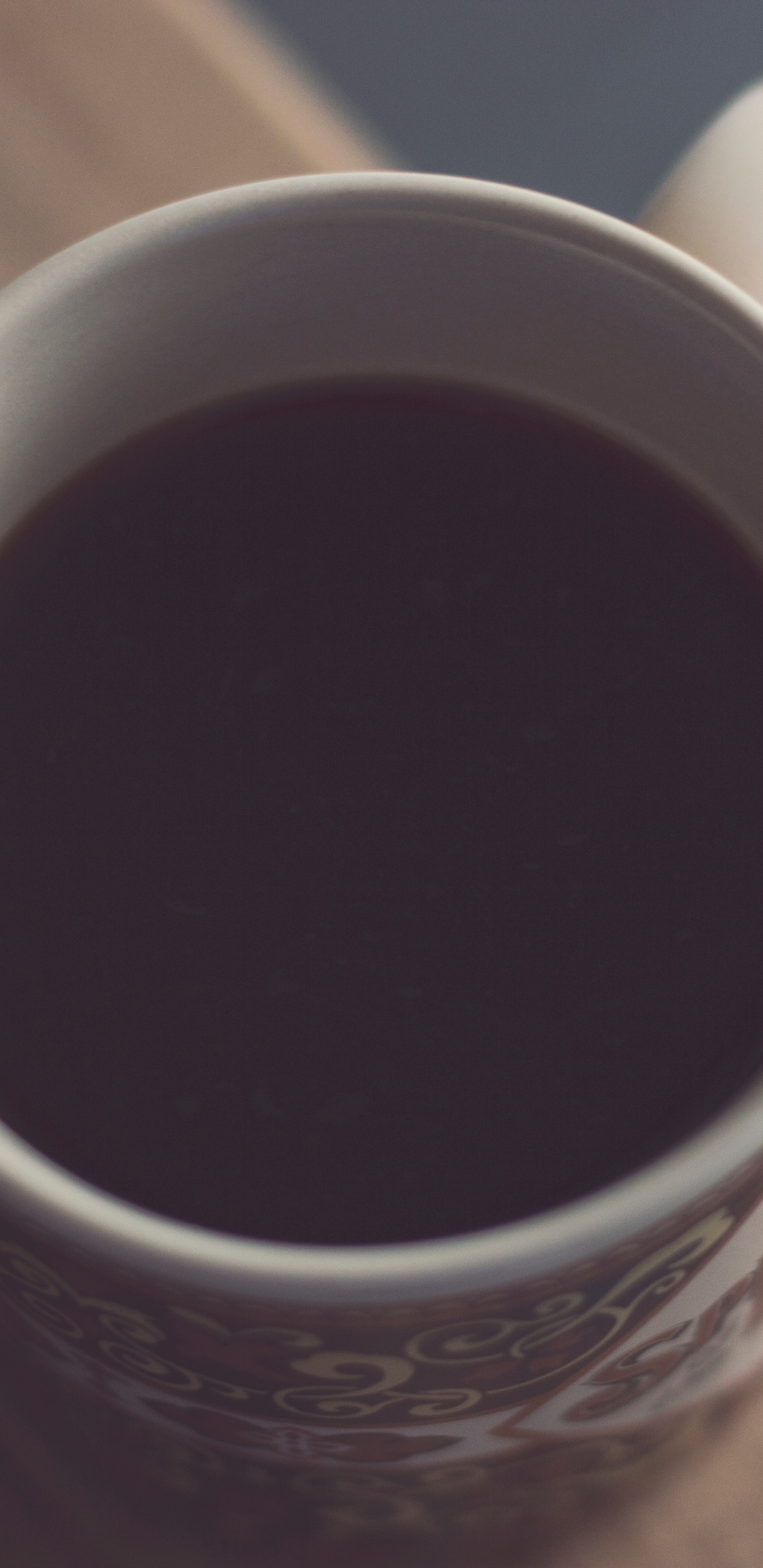 White Ceramic Mug on Brown Wooden Table. Wallpaper in 1440x2960 Resolution